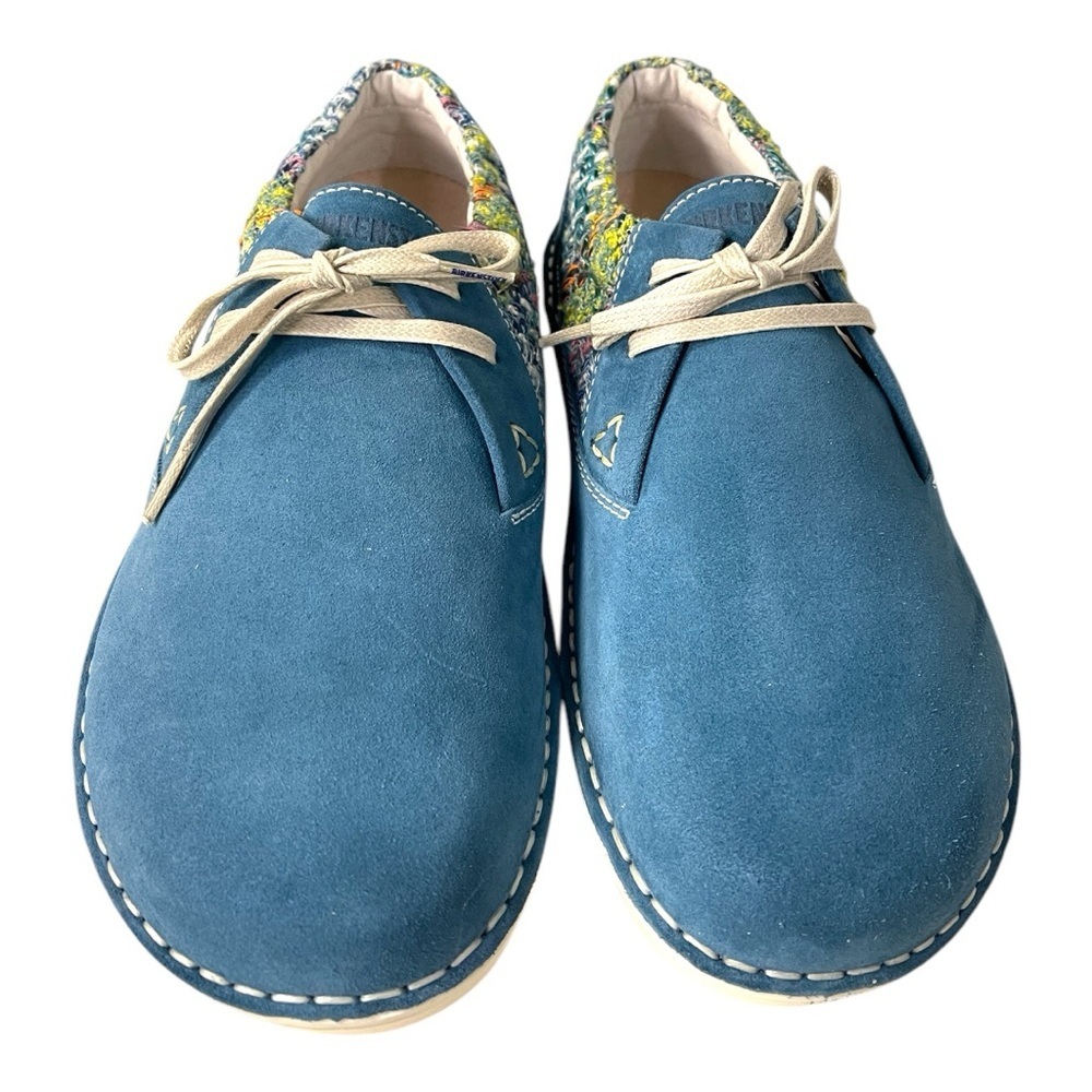 Birkenstock Memphis Leather/Textile Shoes Petrol Blue White EU 42 US W 11 M 9